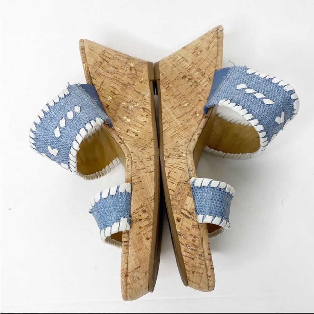 Jack Rogers Wedge Sandals Ella Cork Double Strap Coastal Blue and White Size 10 - Picture 2 of 16